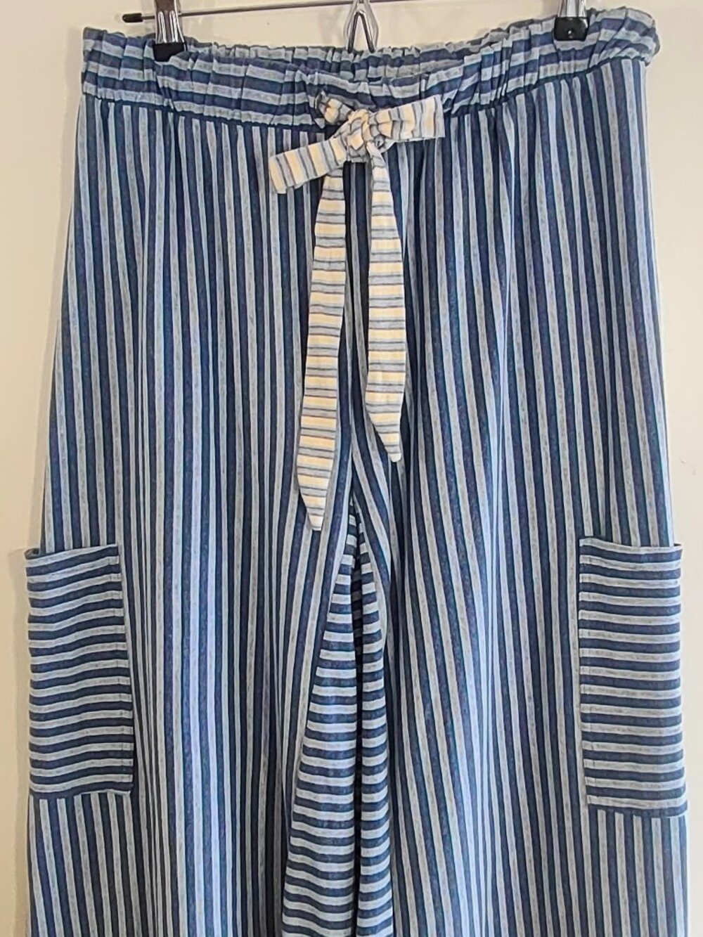 Free People Beach Striped Wide-Leg Drawstring Pants Cargo Pockets Medium - Picture 6 of 10